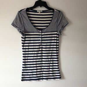 Aeropostale Navy and White Striped Short Sleeve Tee